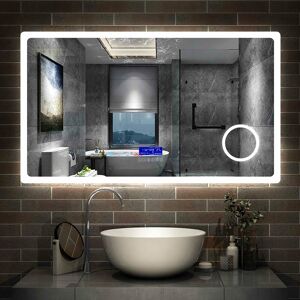 AICA SANITAIRE Rectangular Demister Bathroom Mirror with led Lights,Wall Mounted,IP44 - 1400x800 +Bluetooth+3 Colours+3xMagnifying+Demister - White