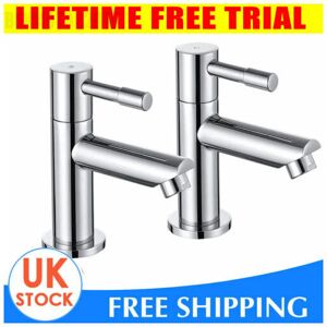 Briefness - 1/2 Pair of Basin Lever Taps Traditional Twin Bathroom Sink Tap Club Hot & Cold Faucet with Chrome Polished Metal Handle, Set of 2