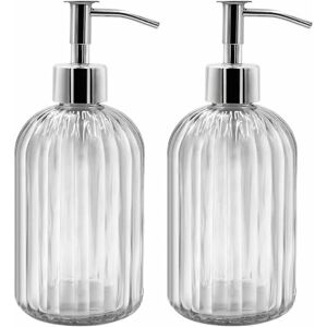 TINOR 2 Pack Glass Soap Dispenser, 400ml Liquid Soap Dispenser with Pump, Refillable Lotion and Soap Dispenser for Kitchen, Bathroom, Laundry Room, Hotel