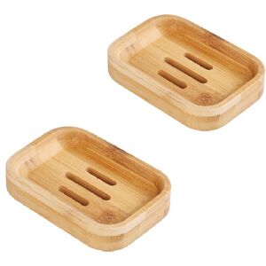 AOUGO 2Pcs Natural Bamboo Wooden Soap Dish Soap Box for Bathroom Shower Craft Soap Dish for Soap, Sponges and More