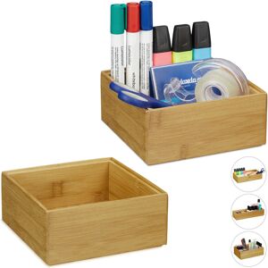 Relaxdays - Set of 2 Bamboo Storage Box, Stackable, Natural Look, Kitchen Organiser, Bathroom, 6.5 x 15 x 15 cm, Natural