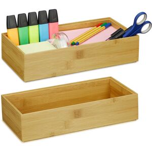 Relaxdays - Set of 2 Bamboo Storage Boxes, Stackable, Natural Look, Kitchen Organiser, Bathroom, 7 x 30 x 15 cm, Natural