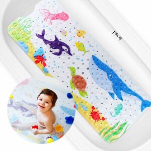 Langray - Non-slip bath mat for children, odourless. Extra long bath mat 100 x 40 cm with child-friendly motifs. (blue whale)