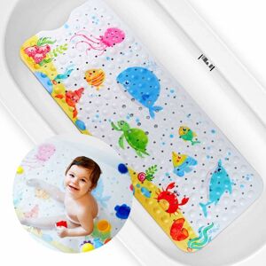 Langray - Non-slip bath mat for children, odourless. Extra long bath mat 100 x 40 cm with child-friendly motifs. (Sea turtle little blue whale)