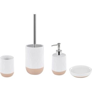 BELIANI Retro Bathroom Accessories Set White Ceramic Soap Dispenser Toilet Brush Lebu - White