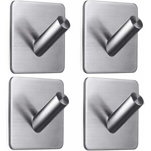 LANGRAY 4 Pieces Adhesive Hook, 8kg Max Stainless Steel Bathroom Wall Hook, Towel Bar With Adhesive Tape, Home and Office, Self-Adhesive - 3