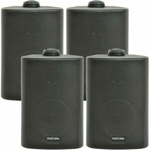 LOOPS 4x 3 60W Black Outdoor Rated Garden Wall Speakers Wall Mounted HiFi 8Ohm & 100V