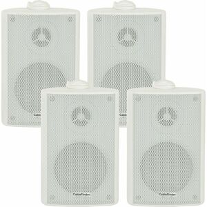 LOOPS 4x 4 70W White Outdoor Rated Garden Wall Speakers Wall Mounted HiFi 8Ohm & 100V