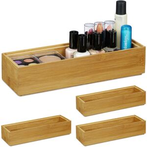 Set of 4 Relaxdays Bamboo Storage Boxes, Stackable, Natural Look, Kitchen Organiser, Bathroom, 5 x 23 x 7.5 cm, Natural