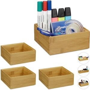 Relaxdays - Set of 4 Bamboo Storage Box, Stackable, Natural Look, Kitchen Organiser, Bathroom, 6.5 x 15 x 15 cm, Natural