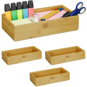 Relaxdays - Set of 4 Bamboo Storage Boxes, Stackable, Natural Look, Kitchen Organiser, Bathroom, 7 x 30 x 15 cm, Natural