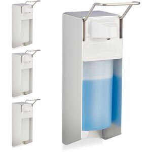 Soap Dispenser, 500 ml, 4x Set, Wall Mounted, Pump, for Disinfectant & Hand Gel, with Lever Mechanism, White - Relaxdays