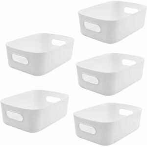 Héloise - 5 pcs Storage Basket, Plastic Baskets Storage Box Small Baskets with Handles Storage Container Organizer for Bathroom Kitchen (White,