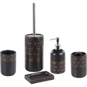 BELIANI Bathroom Accessories Set Black Gold Ceramic Soap Dispenser Toilet Brush Lanco - Black