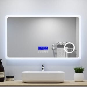 AICA SANITAIRE 1600x800 led Bathroom Mirror with Bluetooth Speaker,Demister,3x Magnification,Cool White+Warm White Lights - White