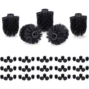 Toilet Brush Head Set of 80, Loose Toilet Brushes, 9.5 mm Threads, Replacement Heads, Diameter 7 cm, Black - Relaxdays