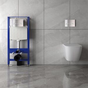 Acezanble - 1.14M Concealed Cistern Frame Rimless Wall Hung Toilet Set