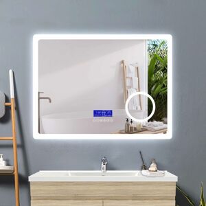 Acezanble - bathroom mirror 160x80cm + 2 adjustable led colors + anti-fog + lcd panel (Touch, Bluetooth speaker, Clock, Date, Temperature) +