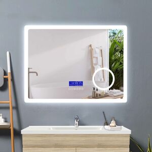 Acezanble - bathroom mirror 140x80cm + 2 adjustable led colors + anti-fog + lcd panel (Touch, Bluetooth speaker, Clock, Date, Temperature) +