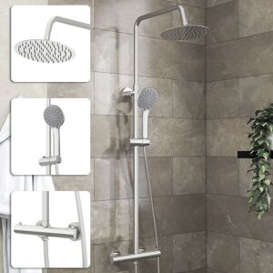 Acezanble - Thermostatic Mixer Shower Round Chrome Dual Head Rainfall Head Handset Bathroom