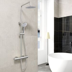 AICA SANITAIRE Aica Bathroom Exposed Thermostatic Mixer Shower Set Round Chrome Wall Mounted - Silver