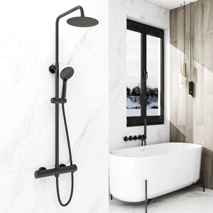 AICA SANITAIRE Aica Bathroom Exposed Thermostatic Mixer Shower Set Round Chrome Wall Mounted - Matte Black