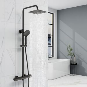 AICA SANITAIRE AICA 200mm Square Thermostatic Mixer Shower Set Black Exposed With Shower Head and Handheld