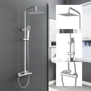 Aica Sanitaire - aica Thermostatic shower mixer set, height-adjustable 85-125cm,Cool Touch,Square Chrome Twin Head Exposed Set