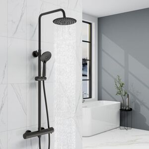 AICA SANITAIRE Aica Bathroom Thermostatic Mixer Shower Set Round Black Twin Head Exposed Valve