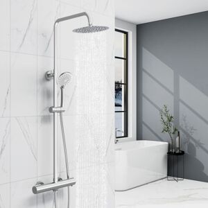 AICA SANITAIRE Aica Bathroom Thermostatic Mixer Shower Set Round Chrome Twin Head Exposed Valve - chrome