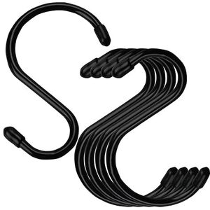 AlwaysHSet of 4 Large 4 Inch Vinyl Coated S-Hooks with Rubber Stopper, Black Rubber Coated Metal S-Hooks for Hanging Jeans, Plants, Jewelry, Pots,