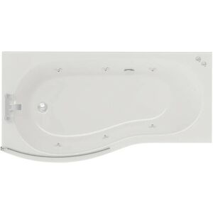 1700mm 6 Jet Chrome V-Tec Left Hand b Shaped Whirlpool Shower Bath with Bath Screen and Front Bath Panel - White - Bayou