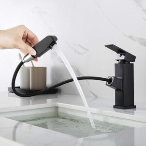 Xuigort - Basin Mixer Tap with Pull Out Spray, Black Bathroom Mixer Tap, Tap Height 187mm