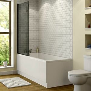 AFFINE 1700 x 750mm Bathroom Single Ended Square Bath & Square Black Shower Screen with Front & End Panels - White