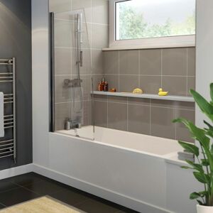 AFFINE 1700 x 750mm Bathroom Single Ended Square Bath & Square Chrome Shower Screen with Front & End Panels - White