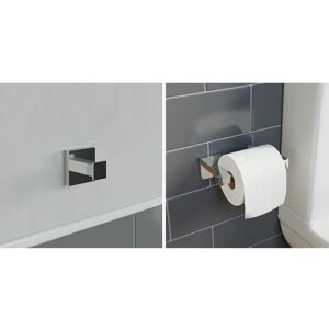 ARCHITECKT Bathroom Accessories Set Robe Hook Toilet Roll Holder Chrome Square Wall Mounted - Silver