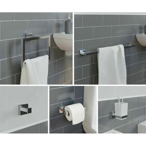 Architeckt - Bathroom Accessories Set Toilet Roll Holder Towel Ring Rail Tumbler Robe Hook - Silver