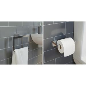 ARCHITECKT Bathroom Accessories Set Towel Ring Toilet Roll Holder Chrome Square Wall Mount