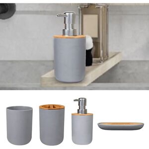 AOUGO Bathroom Accessory Set, Durable 4 Piece Set, Bathroom Accessory Set with Soap Dispenser, Toothbrush Holder, Tumbler, Soap Dish (Gray)