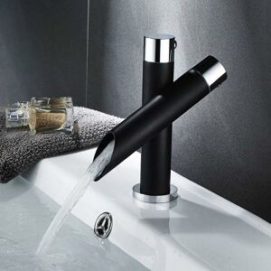 Xuigort - Bathroom Faucet Matte Black Waterfall Sink Single Handle Mixer Tap Modern Design Brass (Short)