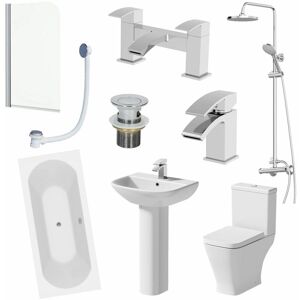 AFFINE Bathroom Suite 1700mm Double Ended Bath Shower Toilet Pedestal Basin Taps Screen