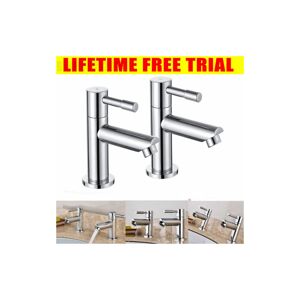 BRIEFNESS Bathroom Taps Set, 1/2 Round Twin Hot and Cold Basin Pillar Taps for Washroom, Chrome Finish Solid Brass