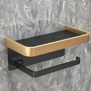 Mumu - Bathroom Toilet Paper Holder Hole Free Wall Mounted Toilet Paper Holder Holds Cell Phones (Double Gold Black)