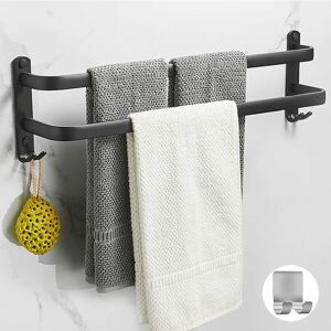 Bathroom Wall Mounted Towel Rack, Matte Black Adhesive Towel Rack, Non-Oxidation, Non-Perforated Aluminum Alloy Towel Rack (Double Bars) Groofoo