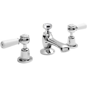 Lever Dome 3-Hole Basin Mixer Tap with Waste - White/Chrome - Bayswater