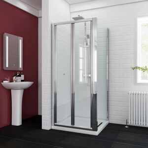 Elegant - Bifold Glass Shower Enclosure Reversible Folding Shower Cubicle Door with Side Panel + Stone Tray 900 x 900 mm