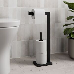 Black Aquari Square Toilet Roll Holder Free Standing Bathroom Accessories - Black