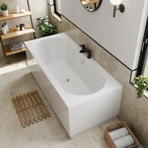 Affine - 1700 x 750mm Bathroom Double Ended Curved Bath White Acrylic with No Panels - White