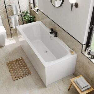 Affine - 1800 x 800mm Bathroom Double Ended Square Bath Acrylic White with Side Panel - White