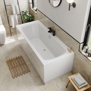 Affine - 1800 x 800mm Bathroom Double Ended Square Bath Acrylic White with Side Panel & End Panel - White